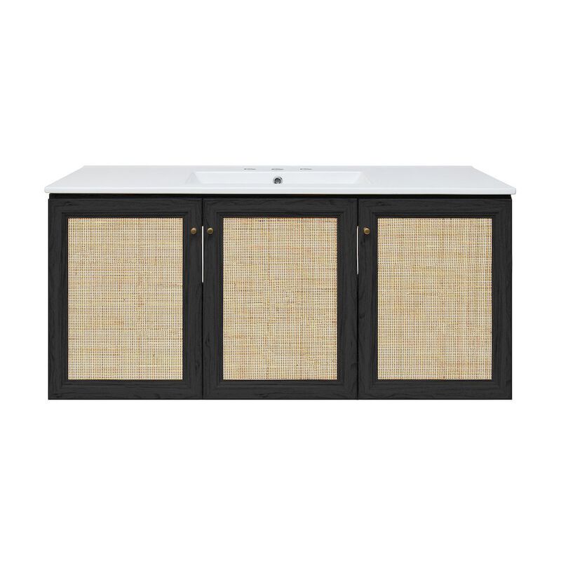 48" Wall-Mounted Bathroom Vanity with 3-Hole Widespread Sink Top image number 0