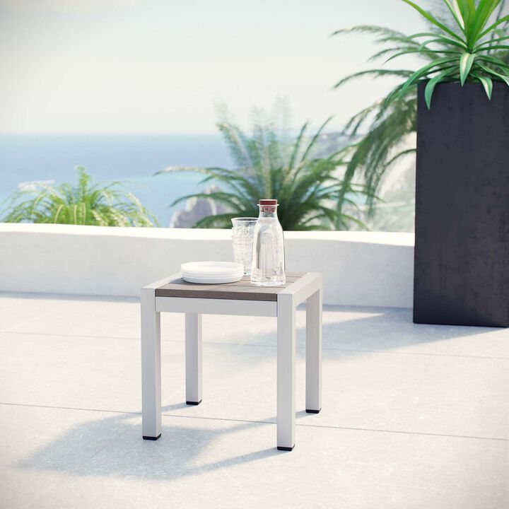 Silver Gray Shore Outdoor Patio Aluminum Side Table-Benzara