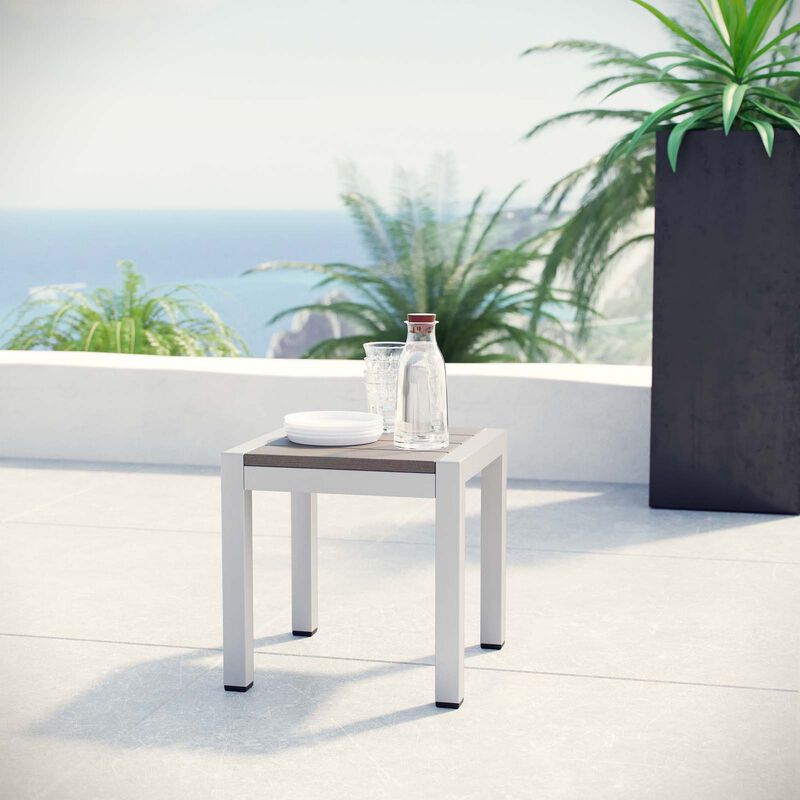 Silver Gray Shore Outdoor Patio Aluminum Side Table-Benzara image number 1