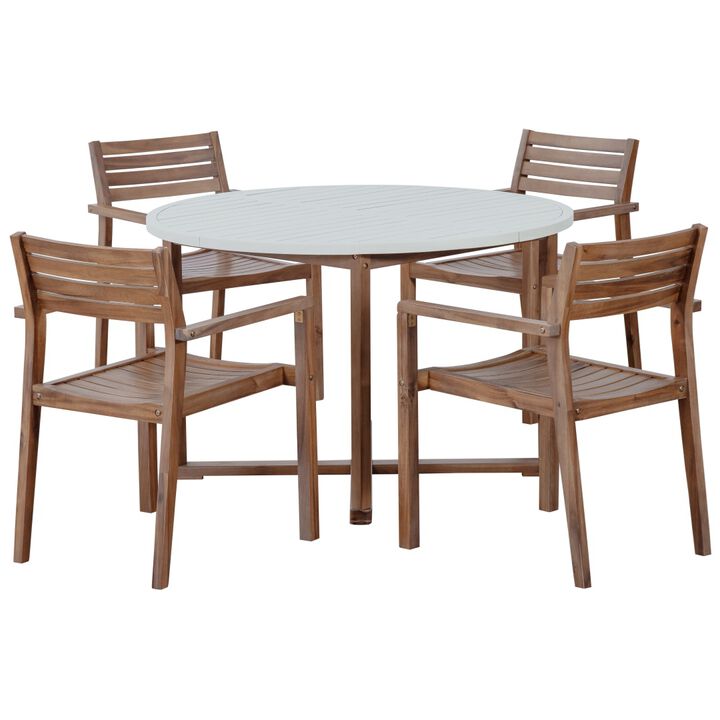 Merax Acacia Wood 5-Piece Outdoor Dining Set with Round Table & 4 Chairs