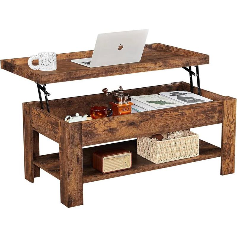 Hivvago Modern Lift Top Coffee Table Laptop Tray with Storage Shelf in Black Wood Finish