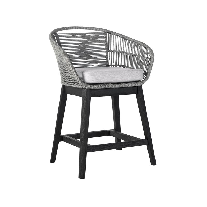 Tutti Frutti Indoor Outdoor Counter Height Bar Stool in Black Brushed Wood with Grey Rope