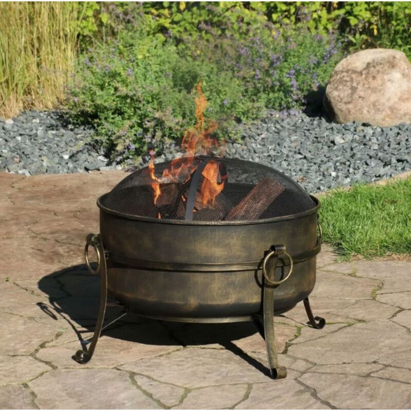 Hivvago Outdoor 24-inch Diameter Steel Cauldron Wood Burning Fire Pit