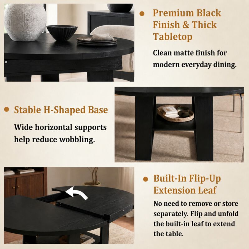 Kibwex H‑Shaped Base Extendable Round Dining Table image number 6