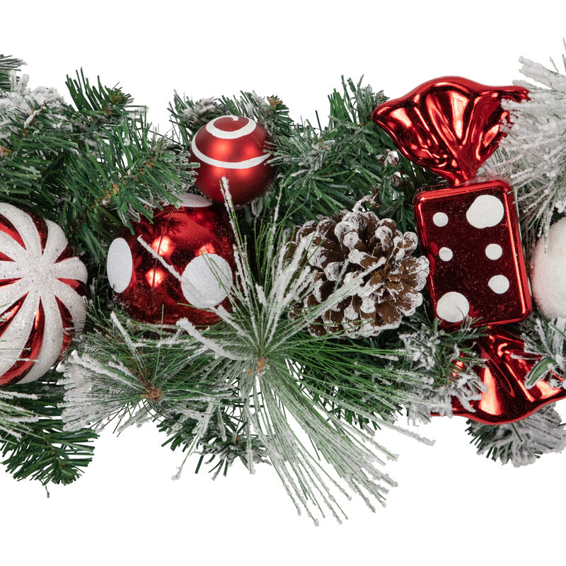 6' Flocked Pine Artificial Christmas Garland with Candy Ornaments and Pinecones image number 2