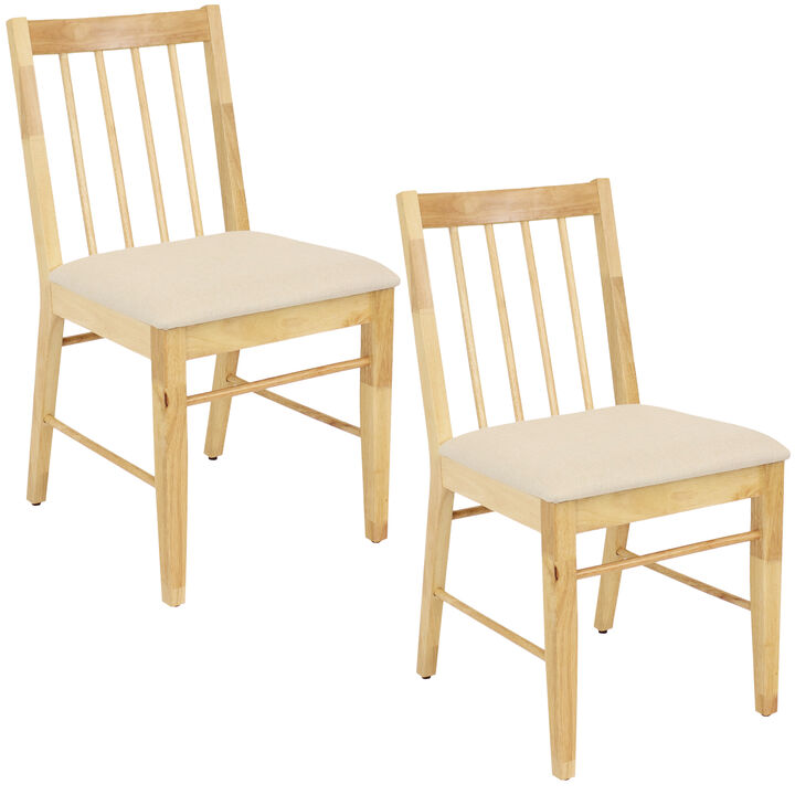Sunnydaze Wooden Slat-Back Dining Chairs with Cushions - Natural - Set of 2