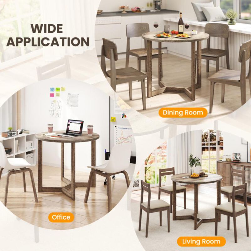 Hivvago Round Wood Dining Table for 2-4 People with Wing-shaped Pedestal Base