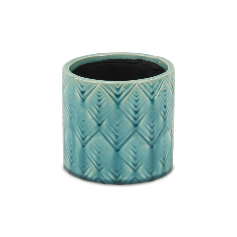 HomeRoots Turquoise Ceramic 22 Ounce Geometric Round Distressed Pot Planter image number 2