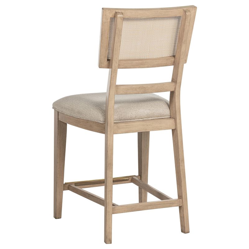 Lno Counter Dining Side Chair Set of 2, Rattan Woven Back, Beige Wood - Benzara