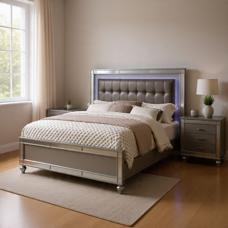 Queen Bedroom Set, Silver Wood, 2 Piece Set with Nightstand image number 8