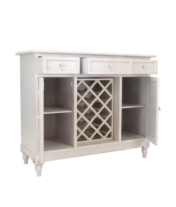 Transitional Wooden Sideboard with Built In Wine Rack, White
