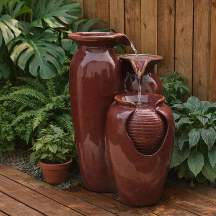 3-Tier Cascading Jars Outdoor Water Fountain, Red