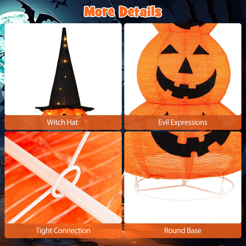 Lighted Stacked Pumpkins Halloween Decoration with Witch Hat image number 5
