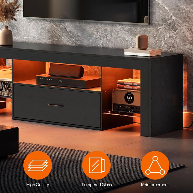 Modern LED TV Stand with Built-In Power Outlets for Living Room image number 5