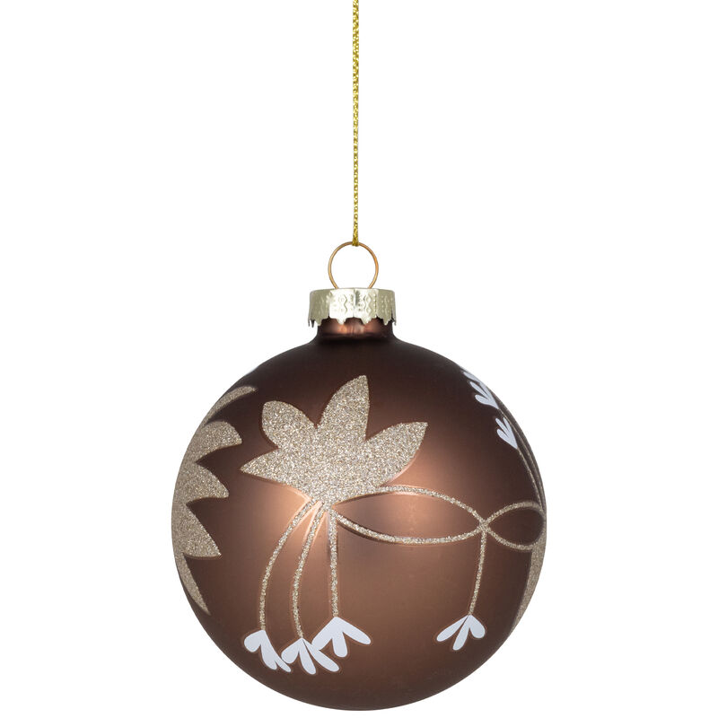 Glittered Flower Vine Glass Christmas Ball Ornaments - 3" (75mm) - Bronze - 4ct image number 3