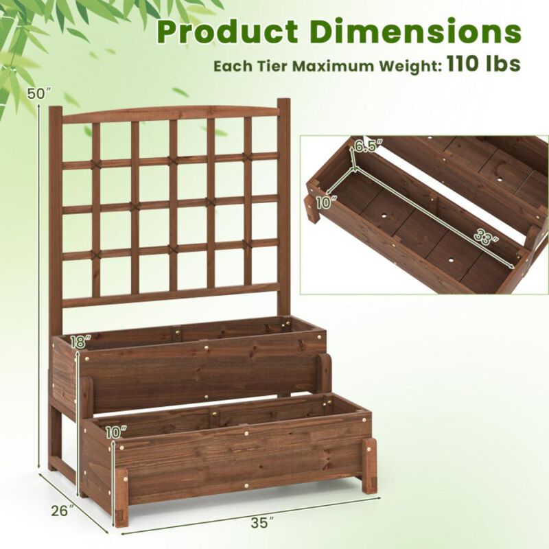 Hivvago Raised Garden Bed with Trellis 2-tier Wood Planter Box with Drainage Holes
