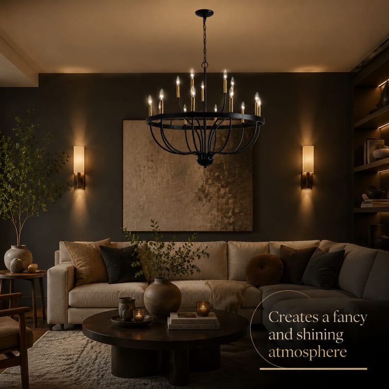 ELEMENT ACE 15-Light Industrial Iron Candle Chandelier Modern Farmhouse Suspended Pendant Light Fixture for Dining Room Bedroom Living Room Kitchen Island Foyer image number 4