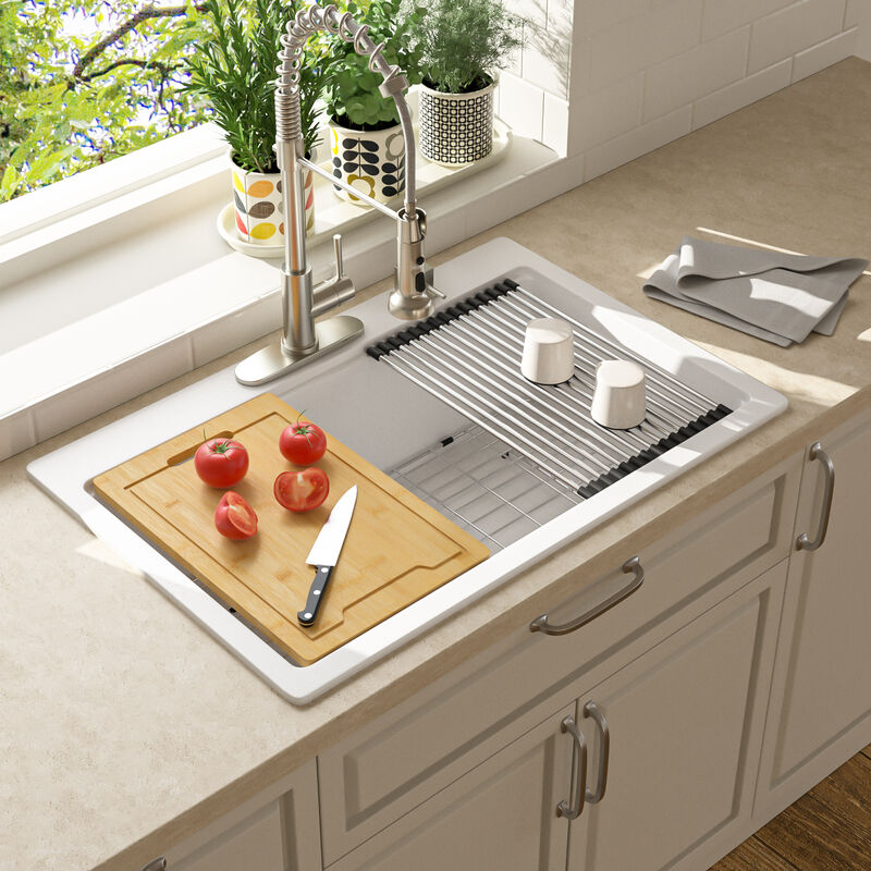 33x22x10 Inch White Granite Composite Drop In Workstation kitchen Sink Single Bowl Quartz Kitchen Sink