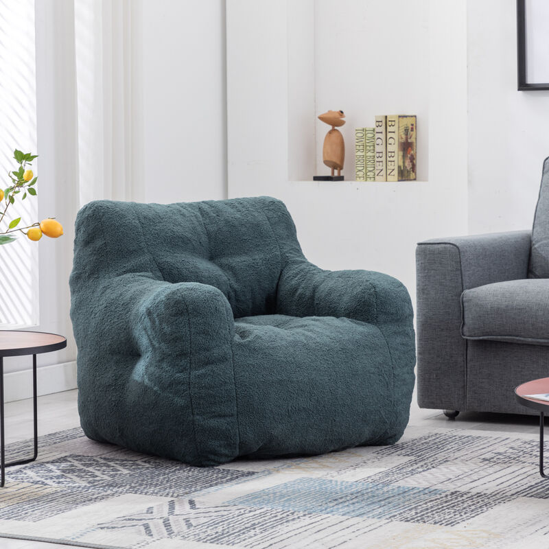 GOODSILO Soft Teddy Fabric Tufted Foam Bean Bag Chair with Ergonomic Backrest Design image number 7