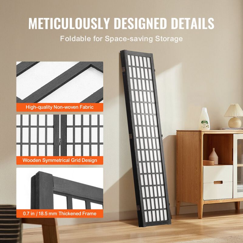 3-Panel Room Divider Screen, Freestanding Wooden Folding Privacy Partition image number 5