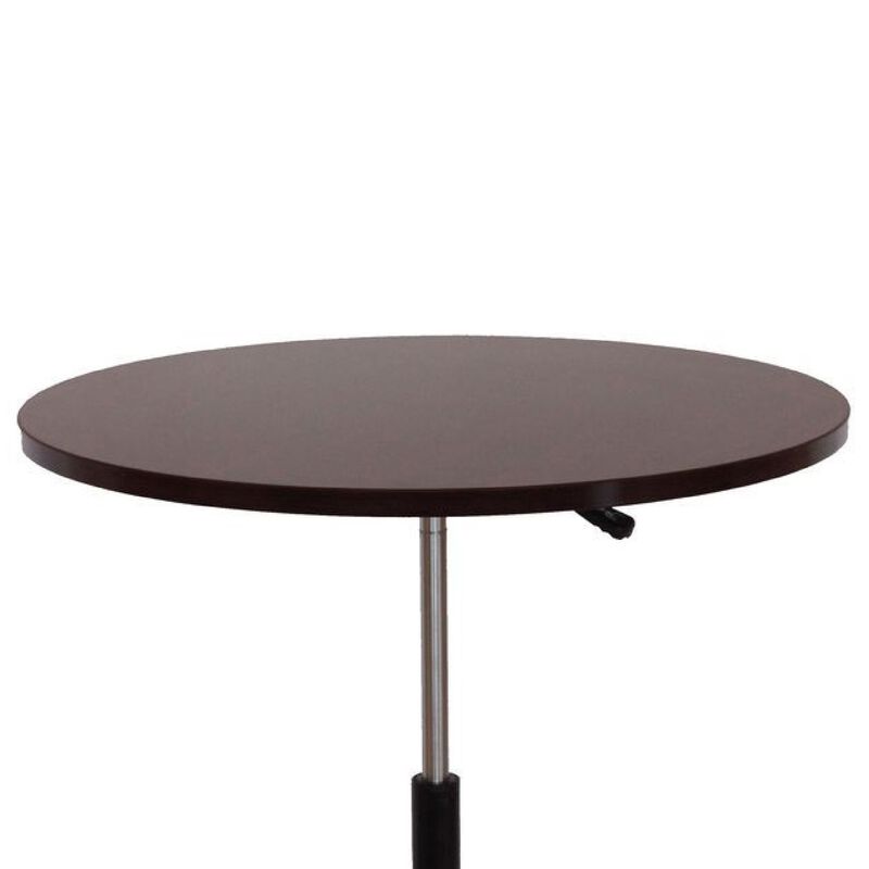 Mobile Table w Casters, Round Wood Top, Height Adjustable, Brown 27-38 Inch image number 6