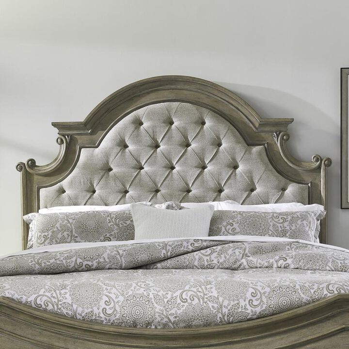 Liberty Furniture Magnolia Manor King Upholstered Panel Headboard - Weathered Bisque