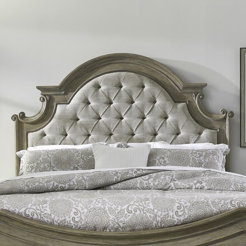 Liberty Furniture Magnolia Manor King Upholstered Panel Headboard - Weathered Bisque image number 1