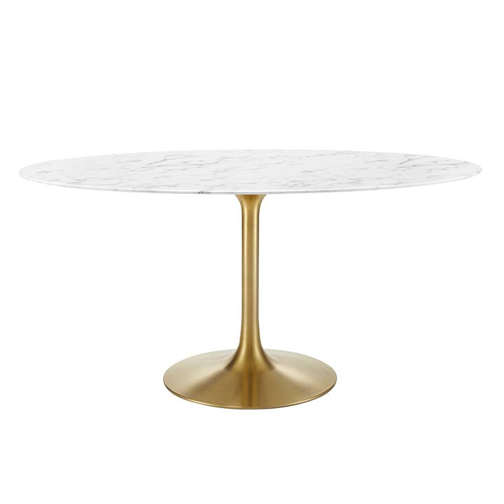 Modway - Lippa 60" Oval Artificial Marble Dining Table Gold White