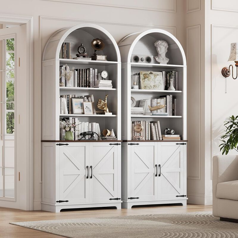6-Tier Arched Bookcase, 70" Tall Wooden Bookshelf with Door, Arched Cabinet with Open Shelves, Floor Standing Display Bookcase for Home, Office image number 7