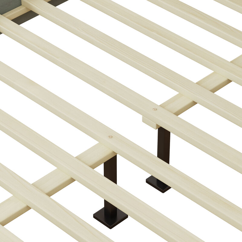 Merax Mid-Century Modern Solid Wood Platform Bed with Square Tufted Headboard