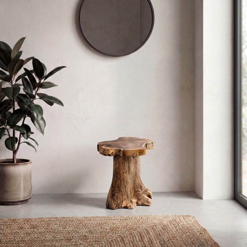 Amara Rustic Modern Handcrafted Live Edge Solid Teak Wood Stump Stool image number 6
