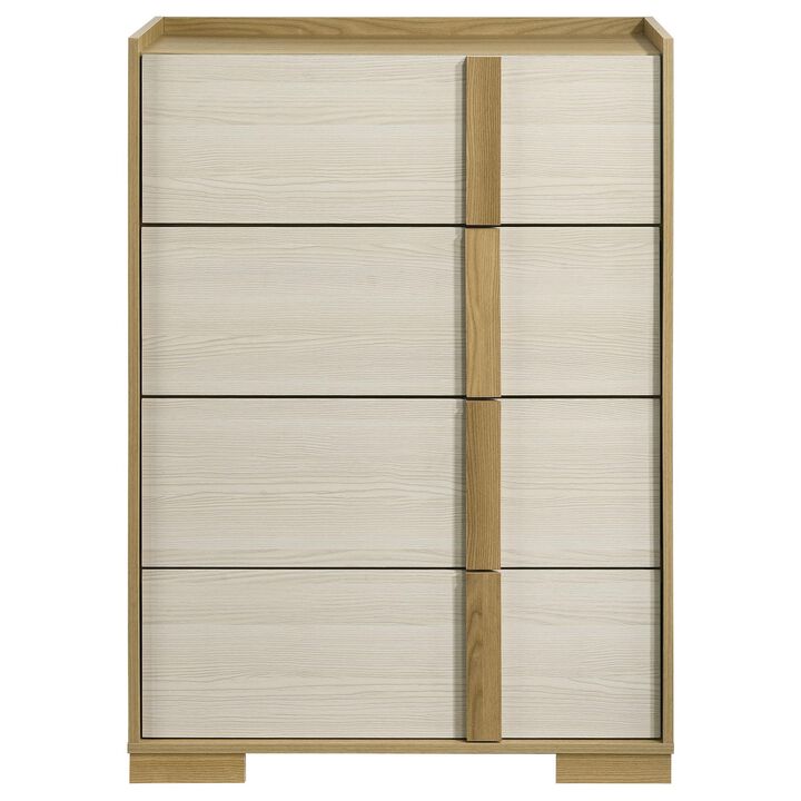 Hyle Tall Dresser Chest, 4 Drawers, Modern Natural Brown and White