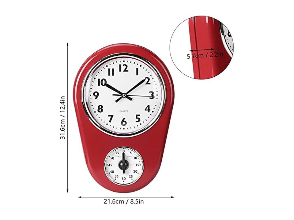 Retro Vintage Hanging Timer Red Wall Clock Living Room Decor
