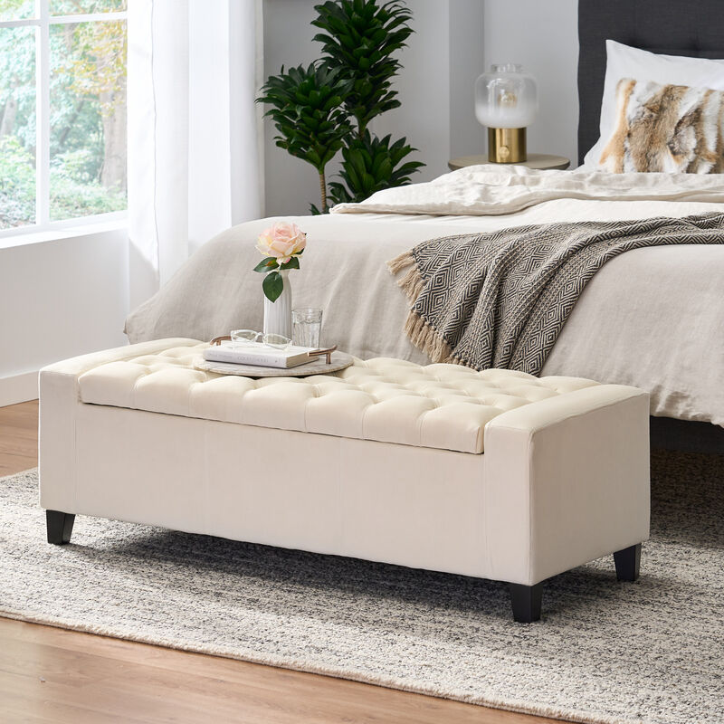 Merax Fabric Upholstered Storage Ottoman for Living Room, Bedroom image number 3