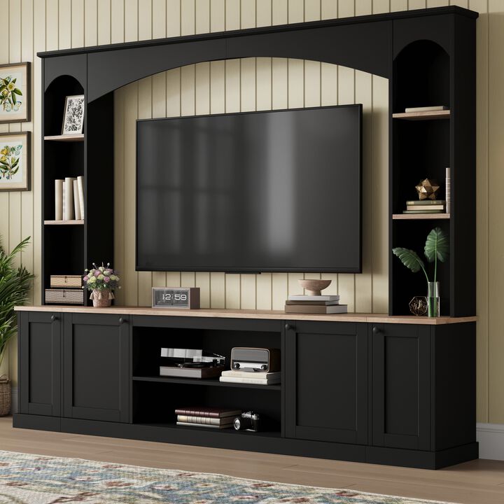 Clihome Arched Entertainment Center Wall Unit with Bookshelf and Adjustable Shelves for Living Room