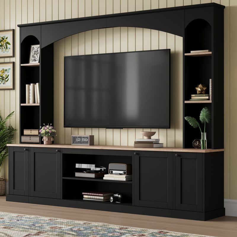 Clihome Arched Entertainment Center Wall Unit with Bookshelf and Adjustable Shelves for Living Room image number 1