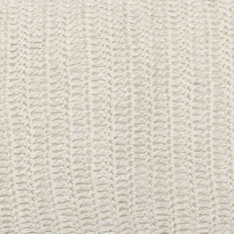 Rectangular Fabric Throw Pillow with Hand Knitted Details, White-Benzara