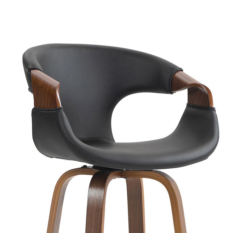 Glamour Home Baylor Black Faux Leather Bar Stool with Walnut Wooden Legs