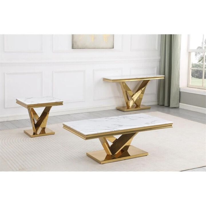 Blythe Stone Marble Laminate Gold End Table