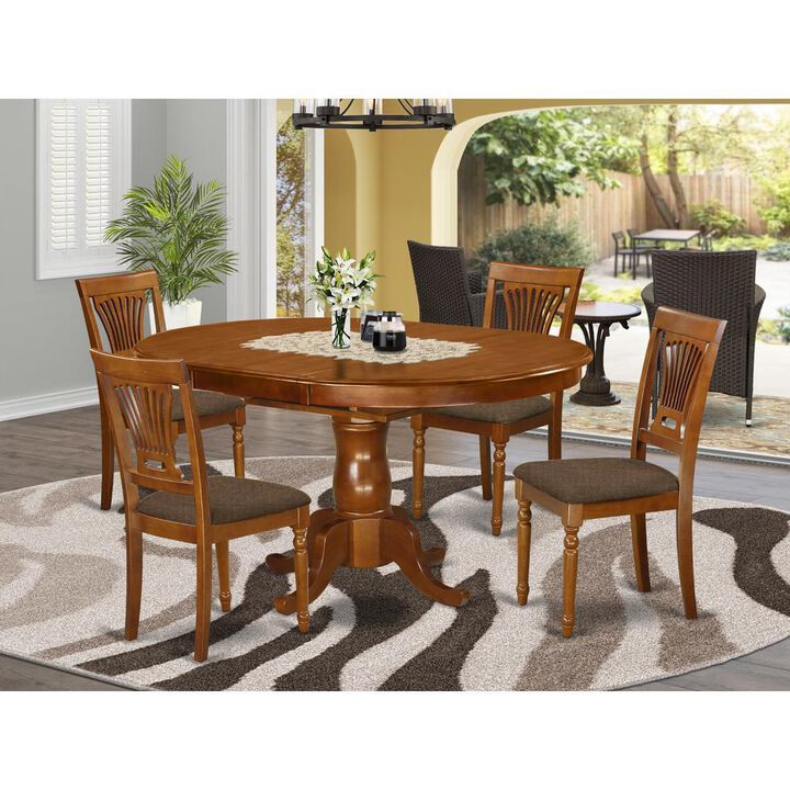 5 Pc set Portland Dining Table having 18" Leaf and 4 Cushiad Kitchen Chairs in Saddle Brown