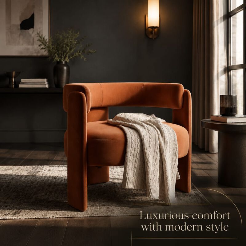GOODSILO Mid-Century Modern Velvet Accent Chair Comfy Upholstered Single Sofa Armchair for Living Room, Bedroom, Office, and Reading image number 4