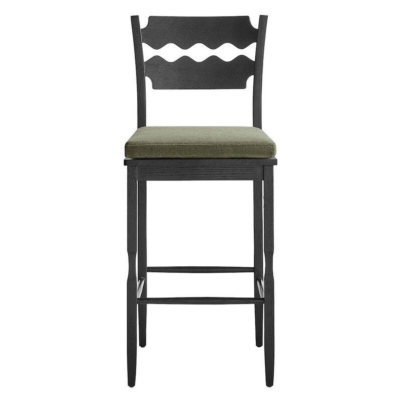 Jax Oak Wood Bar Stool With Wavy Razor Back and Cushion image number 5