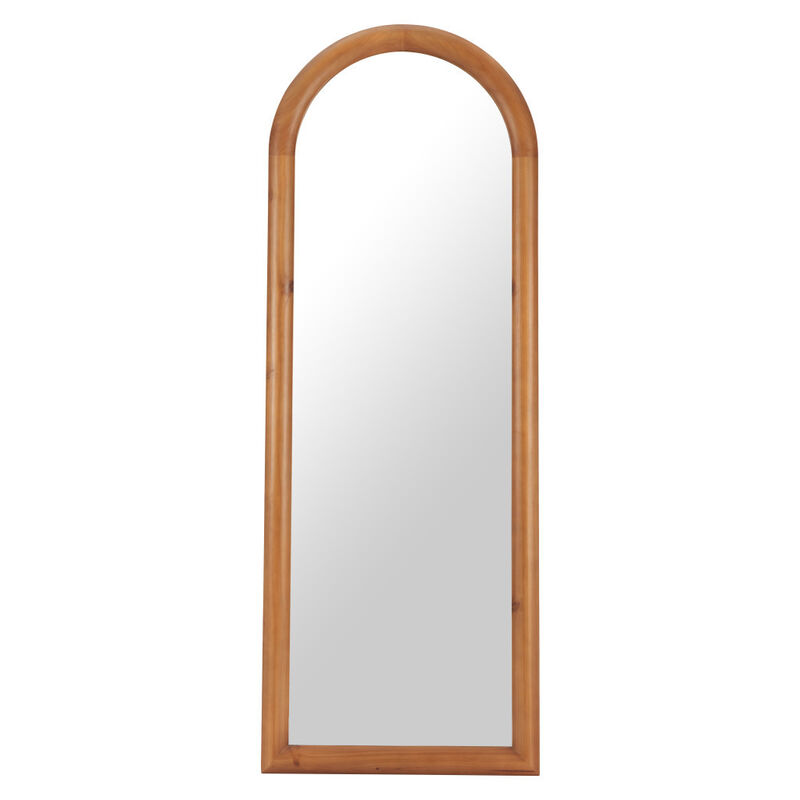 HomeRoots 66" Natural Solid Wood Arch Framed Full Length Mirror image number 0