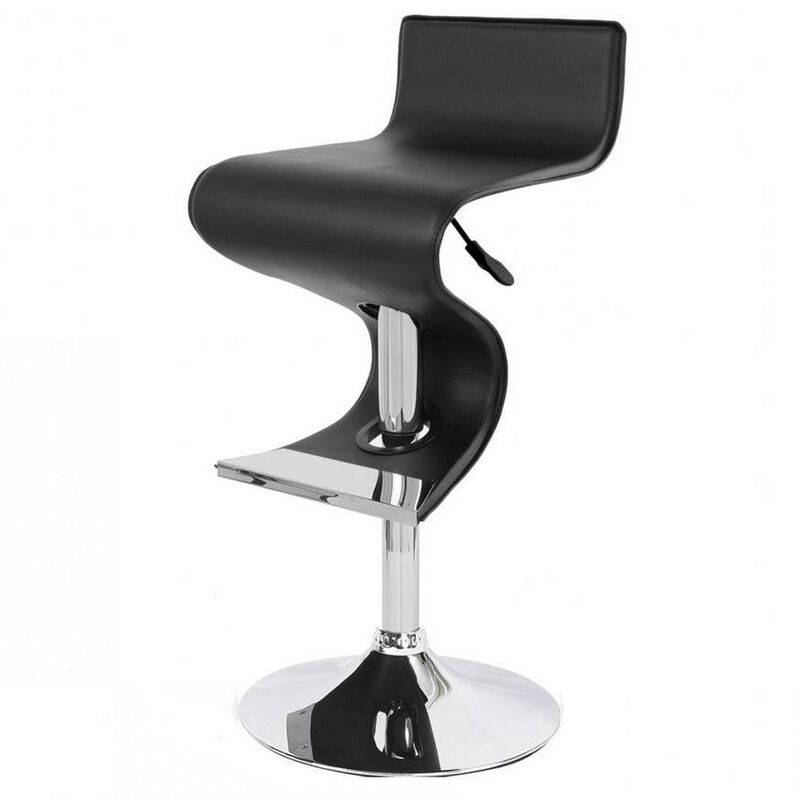 Cruze 22-30 Inch Adjustable Swivel Counter Height Stool, Wave Curves, Black - Benzara