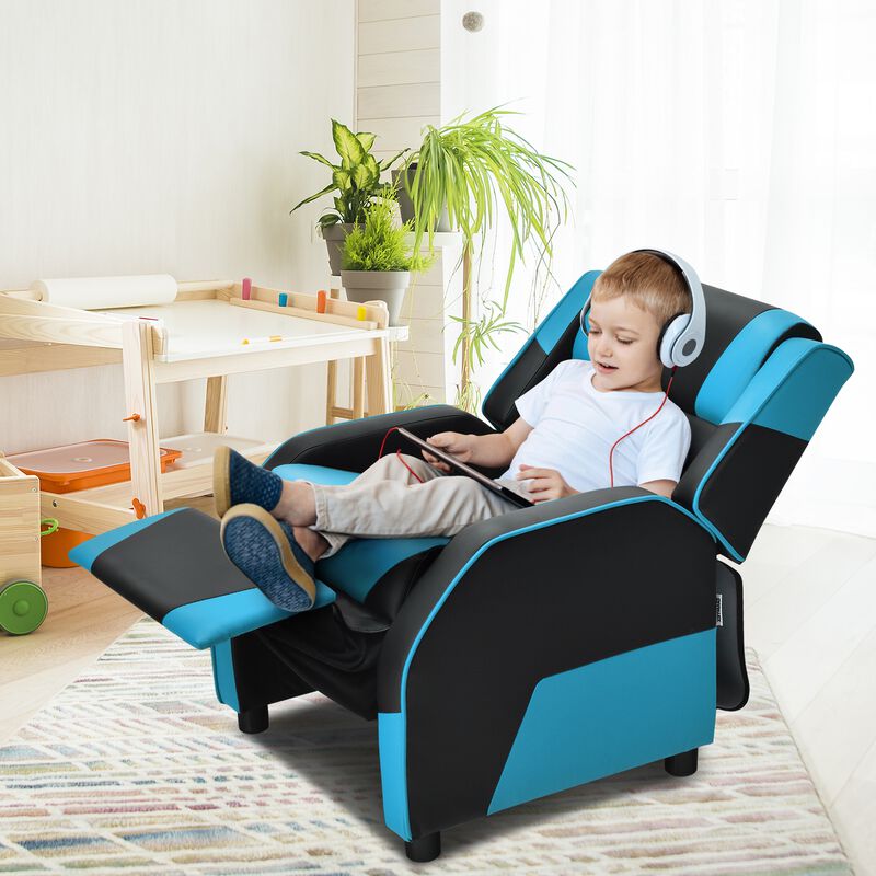 Kids Youth PU Leather Gaming Sofa Recliner with Headrest and Footrest