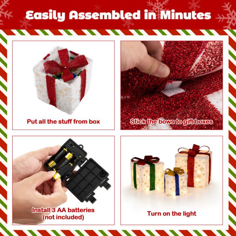 Set of 3 Christmas Lighted Gift Boxes with 48 Bright Warm Lights image number 5