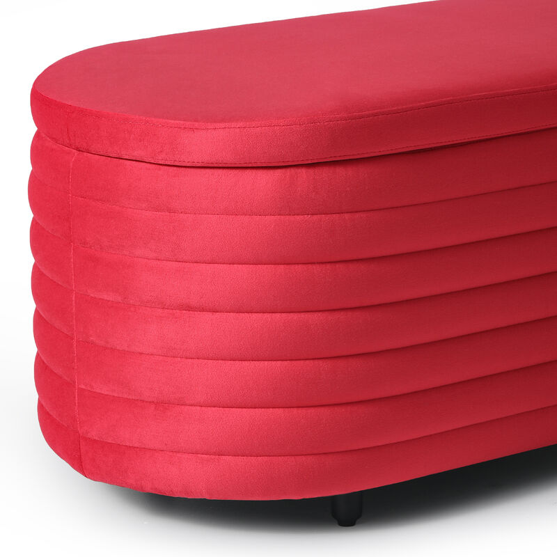 WestinTrends 54" Wide Mid-Century Modern Upholstered Velvet Tufted Oval Storage Ottoman Bench