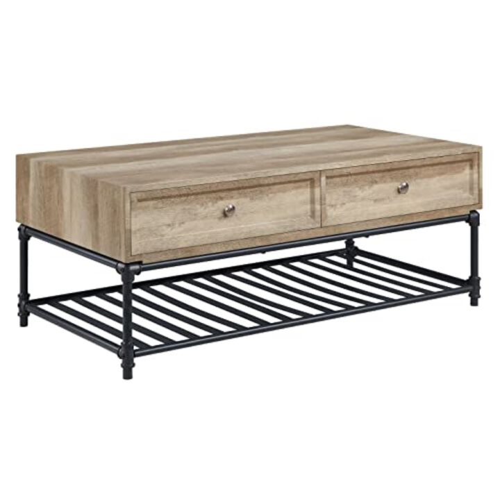 LV00748 - Coffee Table, Oak & Sandy Black Finish - Brantley