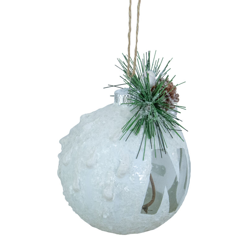 5" White Frosted NOEL With Holly and Berries Christmas Glass Ornament image number 3
