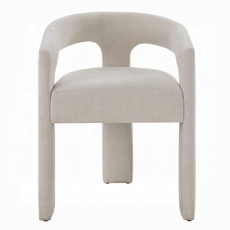 Gamo Set of 2 Side Dining Chair, Rounded Back, Modern White Chenille - Benzara